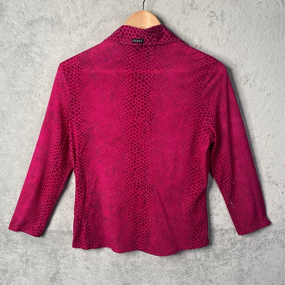 Guess Snakeskin Print Button Down Shirt Womens XL 3/4 Sleeve Y2K Vintage - Picture 2 of 8